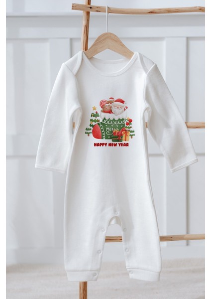 %100 Organik Pamuk Uzun Kollu Yılbaşı Temalı Bebek Tulum