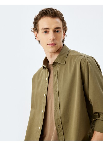 Basic Gömlek Uzun Kollu Yarım Italyan Yaka Düğmeli Pamuklu fiyatları