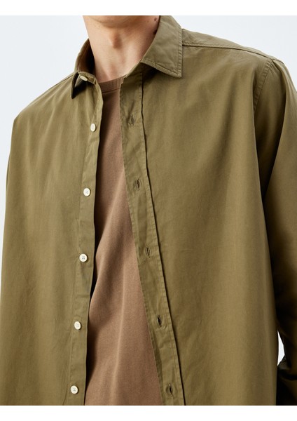 Basic Gömlek Uzun Kollu Yarım Italyan Yaka Düğmeli Pamuklu indirimleri