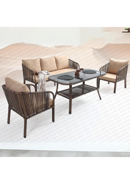 Capri Swing Artemis Üçlü Rattan Balkon Bahçe Takımı | Kahve