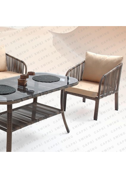 Capri Swing Artemis Üçlü Rattan Balkon Bahçe Takımı | Kahve
