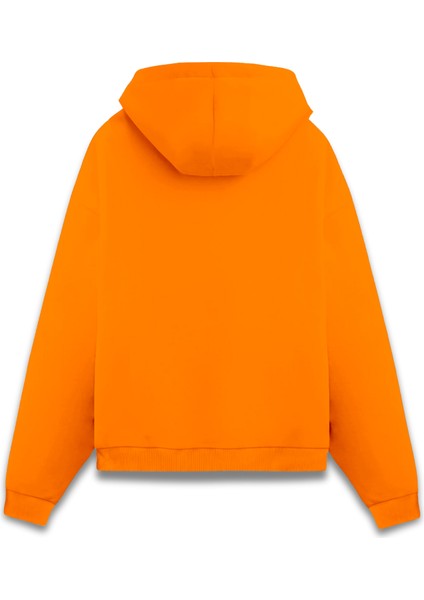 Garfield Baskılı Unisex Turuncu Oversize Fit Pamuklu Kapüşonlu Sweatshirt fiyatları