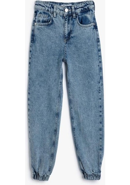 Kız Çocuk Kot Pantolon Beli ve Paçası Lastikli Pamuklu - Jegging Jean