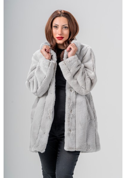 Gri Peluş Cepli Çıtçıt Düğmeli Dik Yaka Mont fiyatları