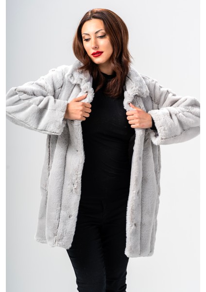 Gri Peluş Cepli Çıtçıt Düğmeli Dik Yaka Mont fırsatları