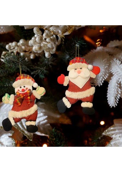 El Yapımı Noel Baba ve Kardan Adam Keçe 2'li Yılbaşı Ağacı Süsü - 14 x 18 cm