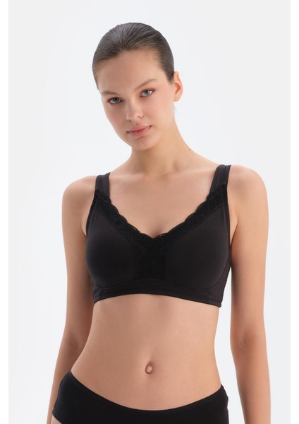 Siyah 1119KC Dantel Detaylı Balensiz Sütyen