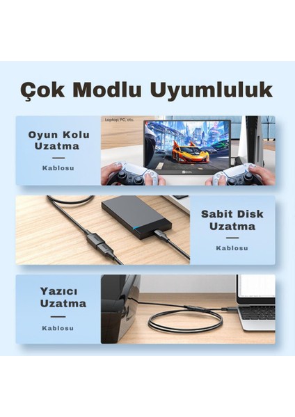 Jasoz 1mt USB Uzatma Kablosu Dişi Erkek Uzatma Kablosu Usb3.0 Male To Usb3.0 Veri Aktarım Kablosu