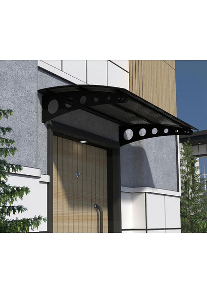 Metal Taşıyıcılı Kapı Üstü Pratik Sundurma Siyah - Siyah Levha 230 x 100 Md1