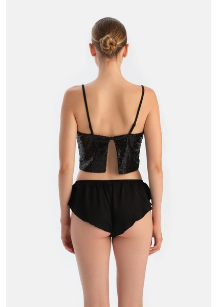 Siyah Payetli Crop Top fiyatları