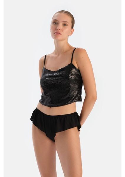 Siyah Payetli Crop Top fırsatları