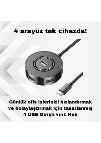 Jasoz 1.5 Metre 4in1 Type-C To USB Çoğaltıcı Hub Type-C To 4x Usb3.0 Mouse Yazıcı Klavye Okuyucu