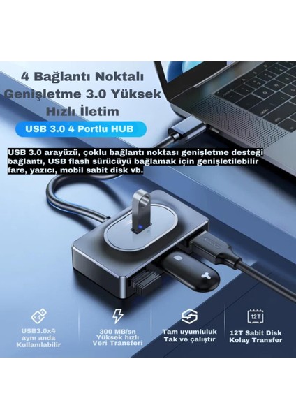 Jasoz 30CM 4in1 Type-C To USB Çoğaltıcı Hub Type-C To 4x Usb3.0 Mouse Yazıcı Klavye Okuyucu