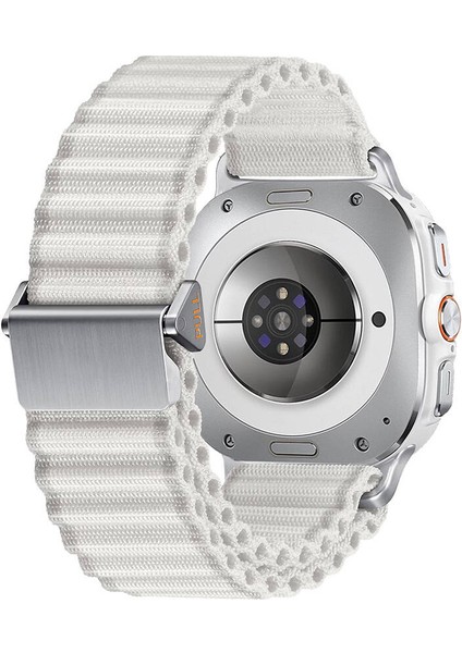 ​​Samsung Galaxy Watch Ultra 47MM KRD - 120 Naylon Kumaş Hasır Örgülü Kordon - Beyaz