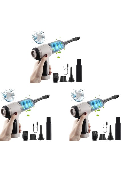 3x 4ın1 120W Akülü Hava Üfleyici El Taşınabilir Hava Silgi Mini 9000PA Kablosuz Elektrikli Süpürge Siklonik Emme Ev (Yurt Dışından)