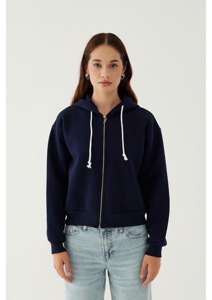 Kapüşonlu Fermuarlı Kadın Sweatshirt 018