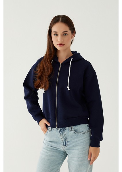 Kapüşonlu Fermuarlı Kadın Sweatshirt 018