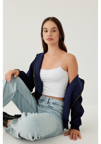 Kapüşonlu Fermuarlı Kadın Sweatshirt 018