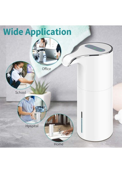 2x Sabunluk Otomatik Fotoselli USB Şarj Edilebilir Elektrikli Sıvı Sabunluk Su Geçirmez Ayarlanabilir Hacim 450 ml (Yurt Dışından)