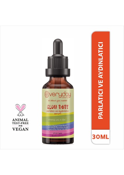 Glow Baby C Vitamini, Aydınlatıcı & Yenileyici, Yoğun Nem Etkili Doğal Parlak Cilt Ascorbic Acid Booster Serum 30ML, Vitamin B5 Etkili Tüm Ciltler Için