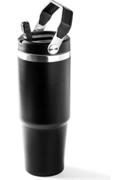 Paslanmaz Çelik Tutacaklı Termos Bardak Siyah 890 ml