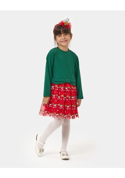 Yılbaşı Fiyonk Detaylı Taçlı Kız Çocuk Elbise