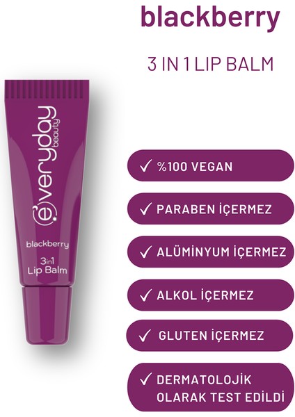Böğürtlen 3 Etkili Dudak Bakım Lip Balmı Nemlendirici, Besleyici, Parlak Görünüm 10 ml