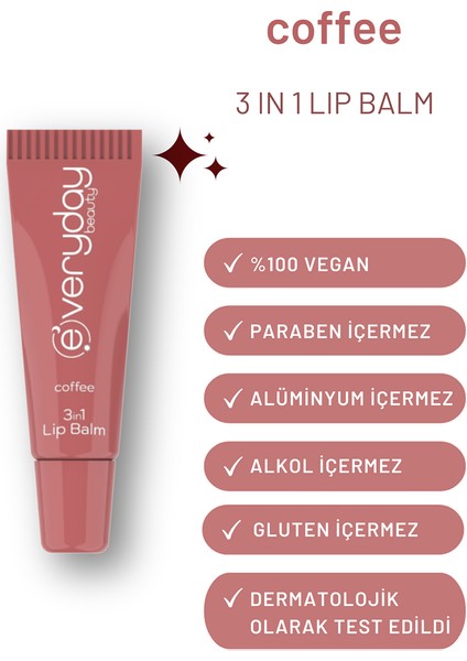 Kahve 3 Etkili Dudak Bakım Lip Balmı Nemlendirici, Besleyici, Parlak Görünüm 10 ml modelleri