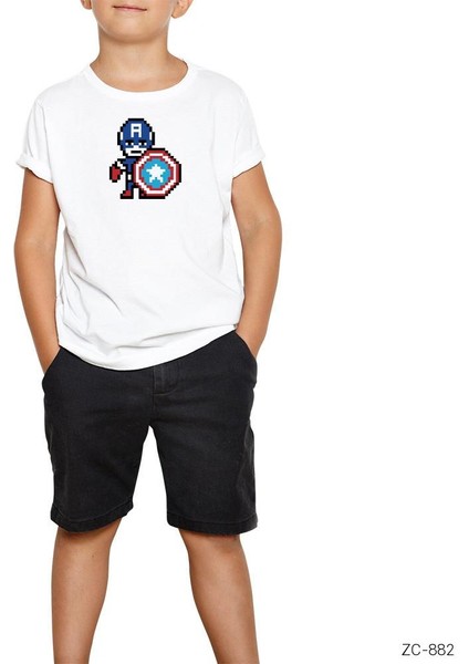 Captain America 8bit Beyaz Çocuk Tişört