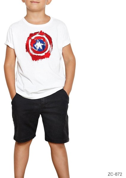 Captain America Sheild Splatter Beyaz Çocuk Tişört