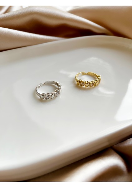 Zirkon Taş Detaylı Damla Model Ayarlanabilir Çelik Gold Yüzük