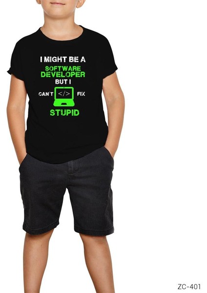 I Might Be A Software Developer Siyah Çocuk Tişört