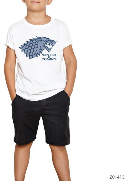 Game Of Thrones Blue Winter Is Coming Beyaz Çocuk Tişört