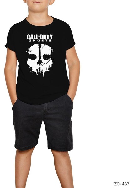 Call Of Duty Ghost Stencil Siyah Çocuk Tişört