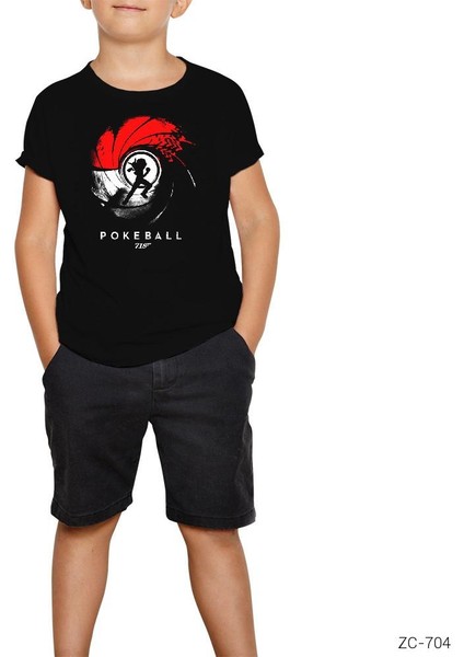 Pokemon Pokeball 007 Siyah Çocuk Tişört