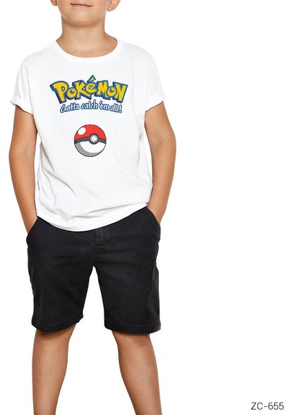 Pokemon Gotta Catch Em All Beyaz Çocuk Tişört