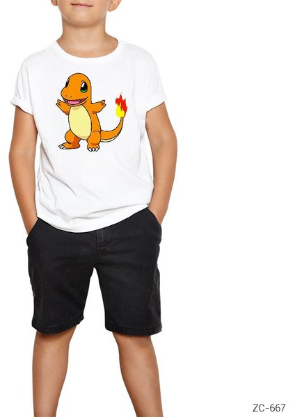 Pokemon Charmander Beyaz Çocuk Tişört