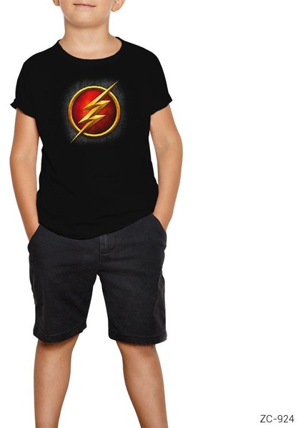 Flash Logo Siyah Çocuk Tişört