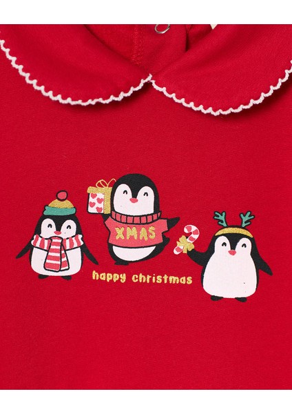 Yılbaşı Penguen Baskılı Kız Bebek Tulum modelleri