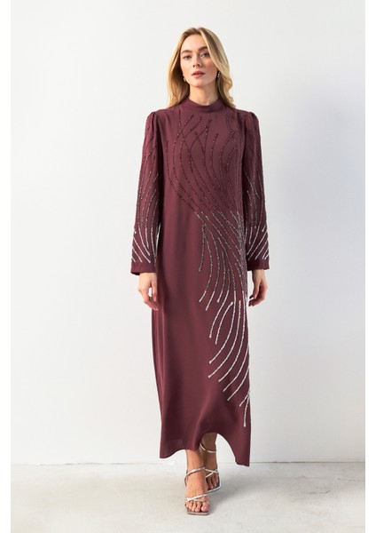 Nara Taş Işlemeli Abiye - Gül Kurusu