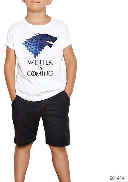 Game Of Thrones Winter Is Coming Holo Beyaz Çocuk Tişört