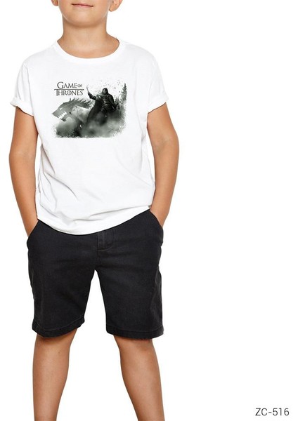 Game Of Thrones Jon Snow Wolf Beyaz Çocuk Tişört