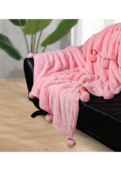 Ayıcı Oyuncak Ponponlu 200X220 cm Pelüş Tv Battaniyesi