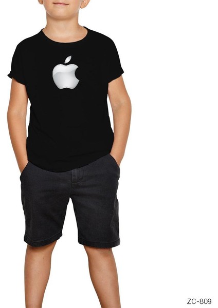 Apple Logo 3D Siyah Çocuk Tişört