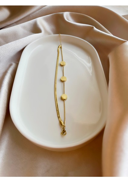 2li Italyan Zincirli Üç Nokta Gold Çelik Bileklik fiyatları