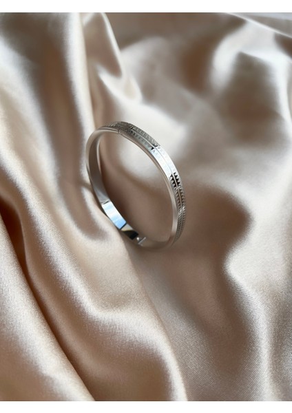 Çizgi Desen Silver Çelik Kelepçe Bileklik