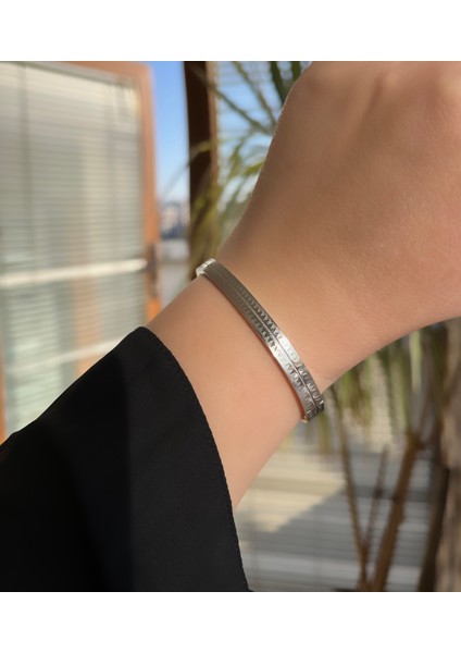 Çizgi Desen Silver Çelik Kelepçe Bileklik modelleri