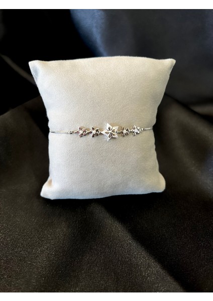 Kar Tanesi Zirkon Taş Detay Luxury Silver Çelik Asansörlü Bileklik