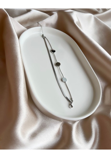 2li Italyan Zincirli Üç Nokta Silver Çelik Bileklik