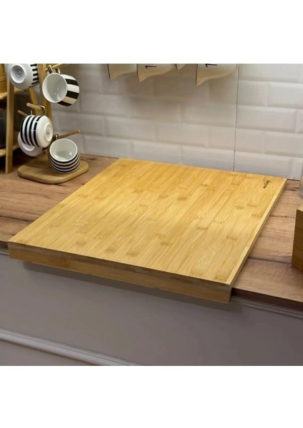 Bambu Kenarlı Kesme Tahtası Tezgah Üstü Hamur Açma Tahtası Büyük Boy Kesme Tahtası